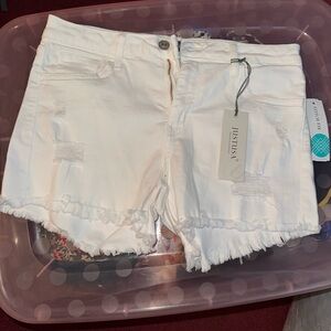 Just USA White Frayed Hem Distressed Denim Shorts
